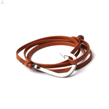 Double Layer Wrap PU Leather Anchor Hook Bracelet